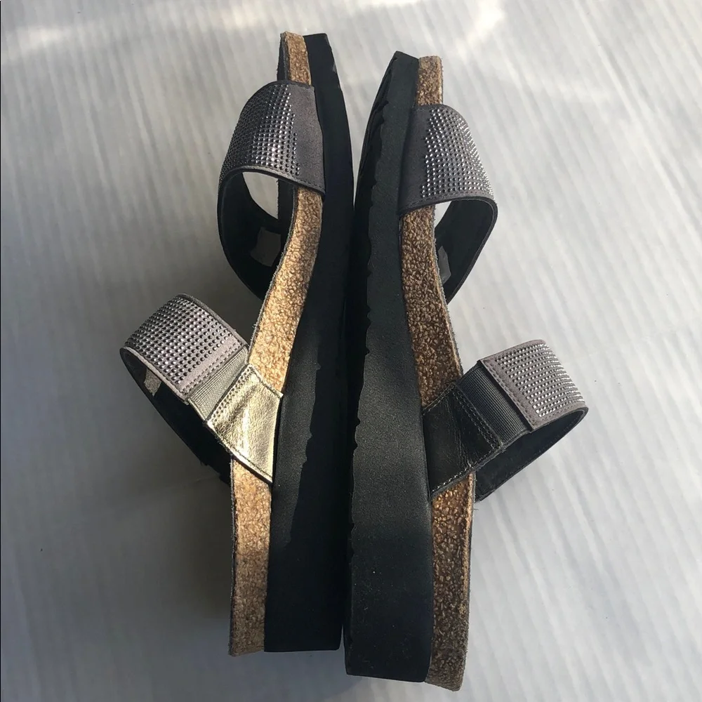 NAOT Bianca Dark Gray Wedge Sandals with Tiny Silver Studs Size 40